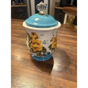 Pioneer Woman Rose Shadow Canister Blue and Yellow, 25.8 fl oz